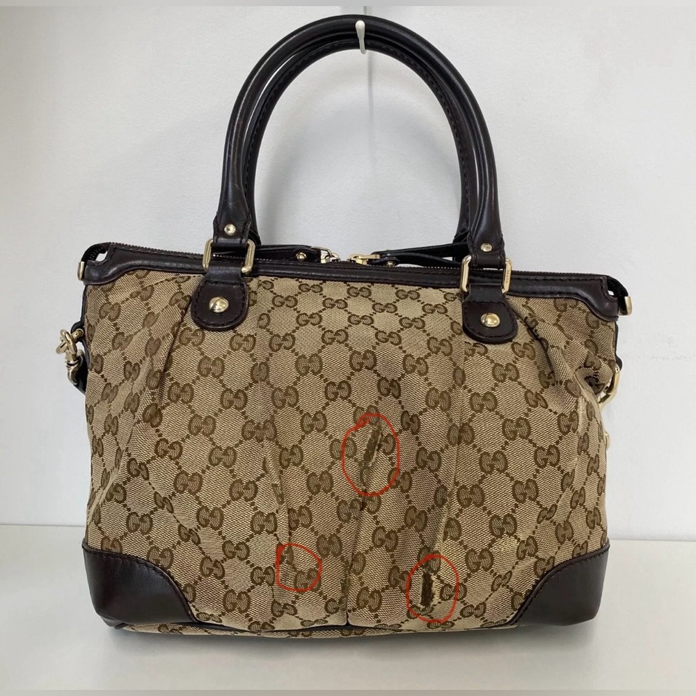 Authentic Gucci Tote Bag GG Canvas Beige Brown Leather. - Picture 6 of 17